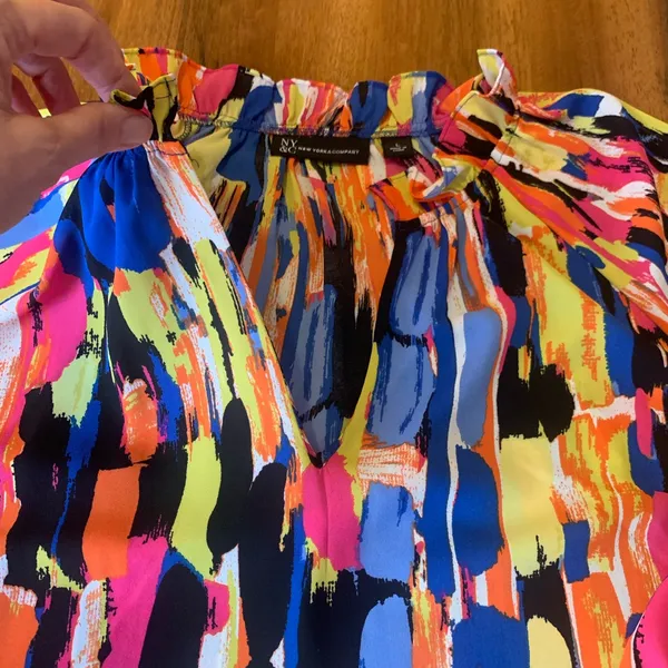 New York & Company Blouse Large Multicolor Brushstroke Abstract Colorful - Image 3