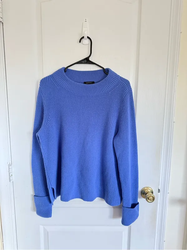 Lafayette 148 Wool & Cashmere Blue Knit Crewneck Sweater - Image 5