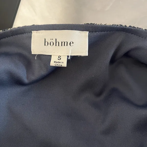 Bohme Midi Dress Womens White Blue All-Over Micro Print Smocked Tiered Classic - Image 7