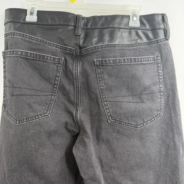 American Eagle Super High Rise Ankle Straight Jeans 12 Black Vegan Leather - Image 6