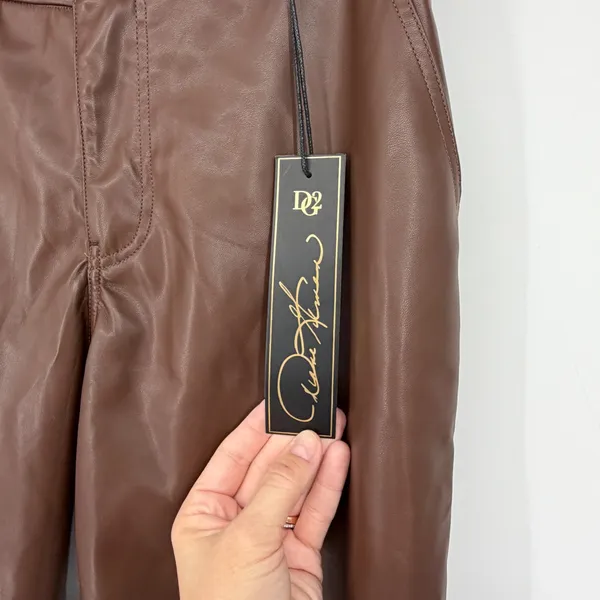DG2‎ Diane Gilman Women Brown Faux Leather Wide Leg Pants Size 12 NWT - Image 3