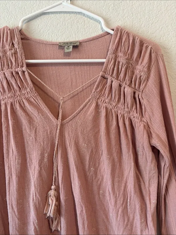 Lucky Brand Medium Smocked V-Neck Peasant Top - Dusty Rose - Image 5