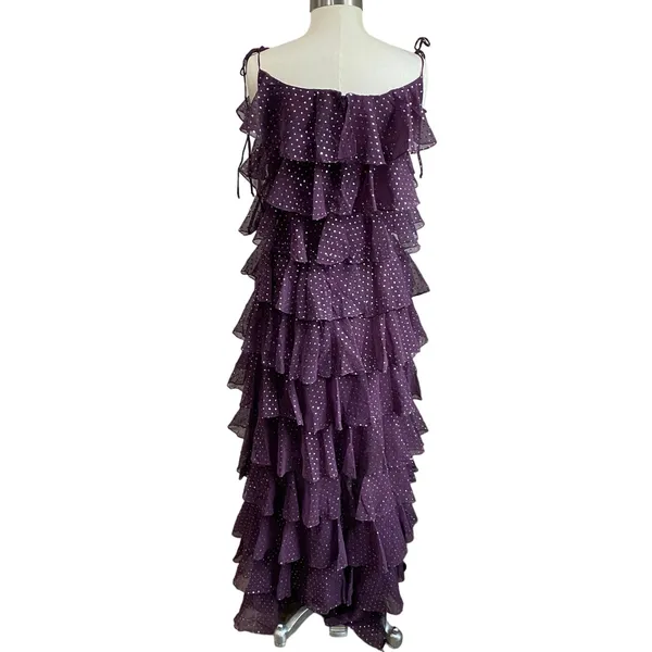 Vintage Neusteters Whimsigoth Purple Tiered Ruffle Maxi Prom‎ Gown Size 6 USA - Image 3