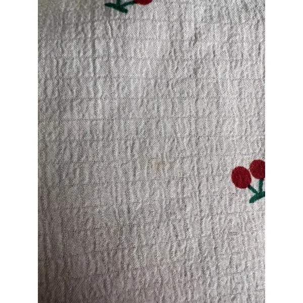 LG Cherry Print Pajama Top Cream Red Piping Short Sleeve Button Down Girly - Image 6
