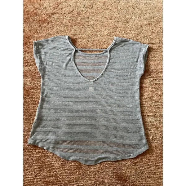 Tea n Rose Sheer Stripe Top Women Gray Short Sleeve Scoop Neck Size M - Image 3