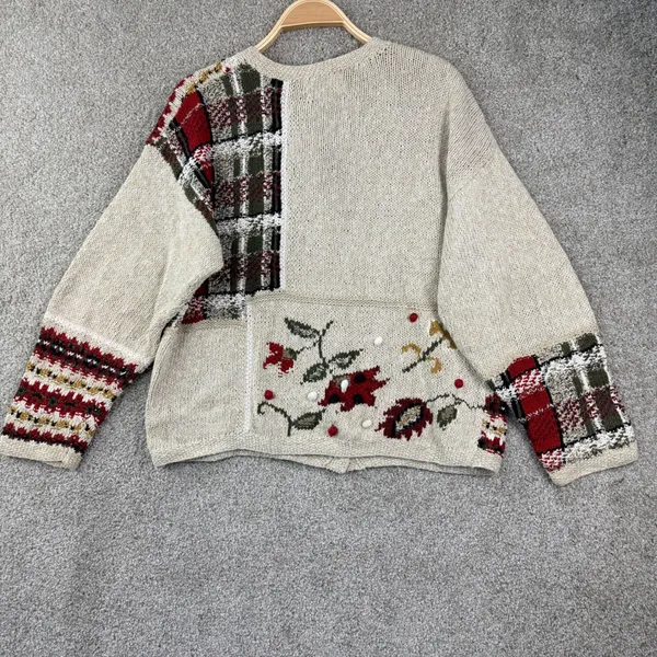 Robert Scott Women M Hand Knit Floral Fair Isle Cardigan Folk Art Cottagecore - Image 2