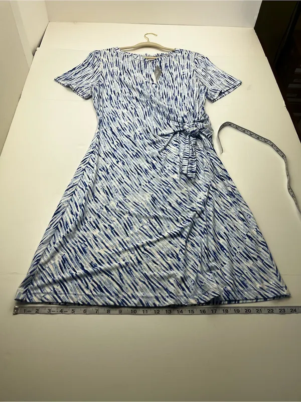 Chico’s 2 US 12 / 14 Short Dress Side Tie Infinite Lines Light Azure Blue NEW - Image 7