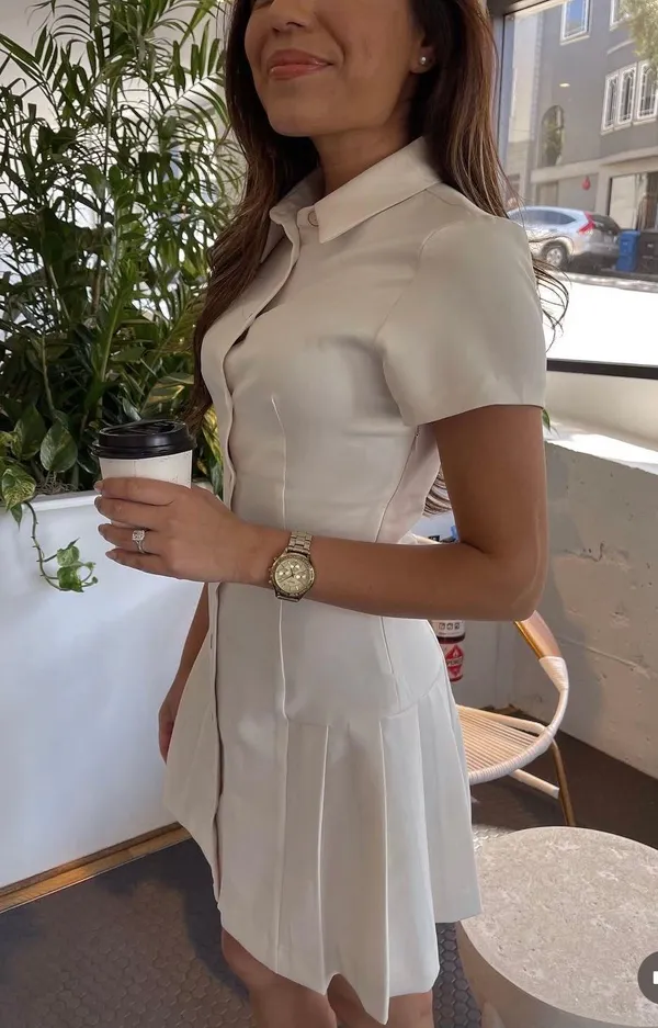 Zara mini dress pleated skirt collar button up ivory casual classic old money - Image 13
