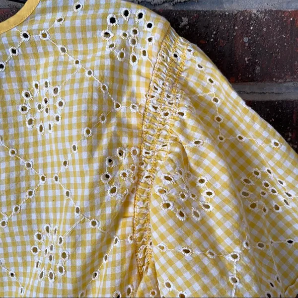 Yellow Gingham Crown and Ivy Eyelet Short Sleeve Top - Image 6