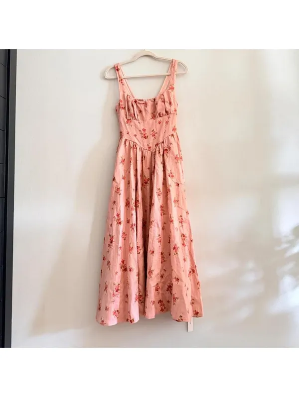 Reformation Bailia Linen Dress in Tea Time Pink - Image 4