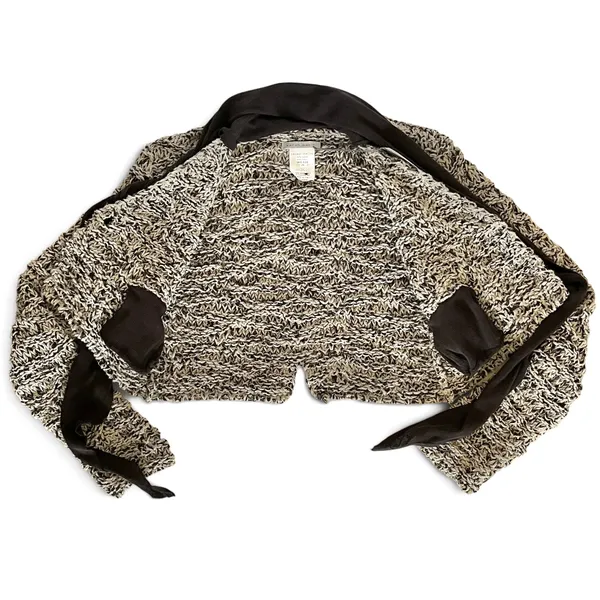 NWT Sarah Pacini Marled Avant Garde Open Knit Cropped Cardigan w/ Attached Scarf - Image 4