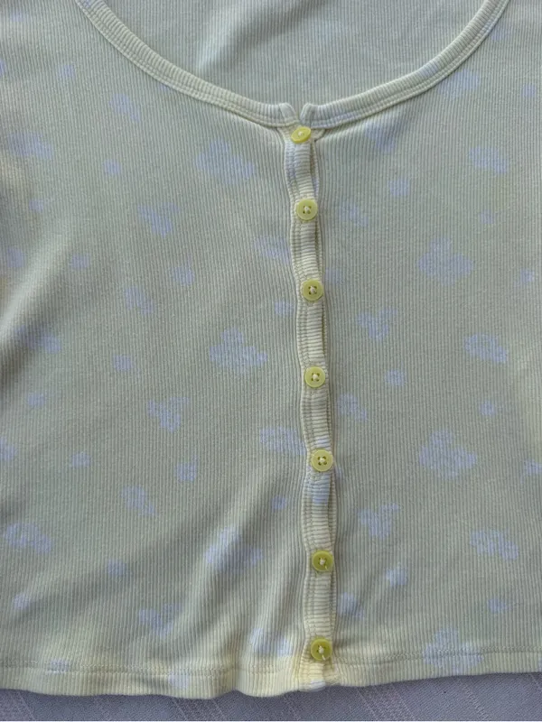Hollister Pale Yellow Scoop-Neck Button Down Tee - Image 3