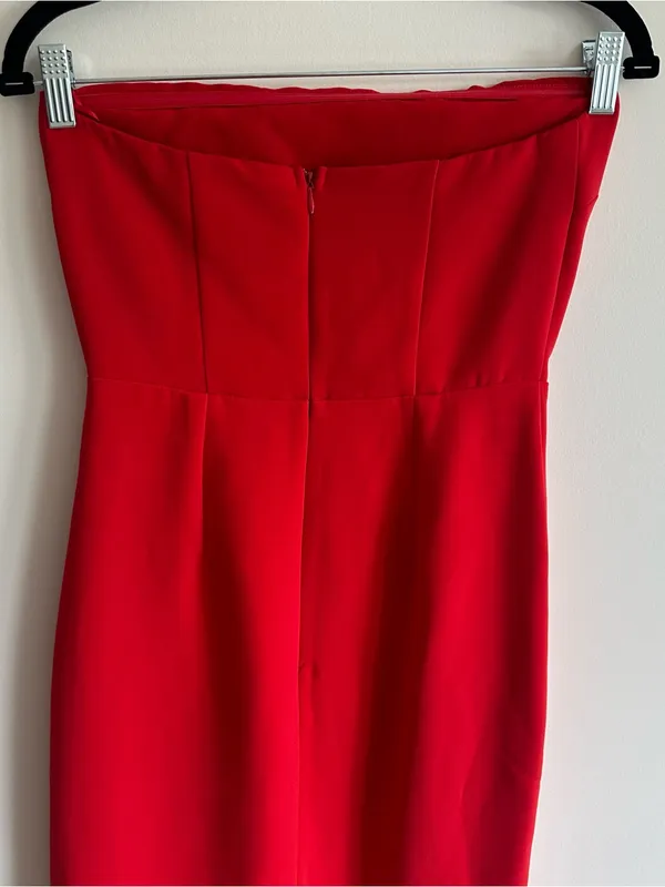 Vici Red Strapless Midi Dress with Side Slit - Image 5