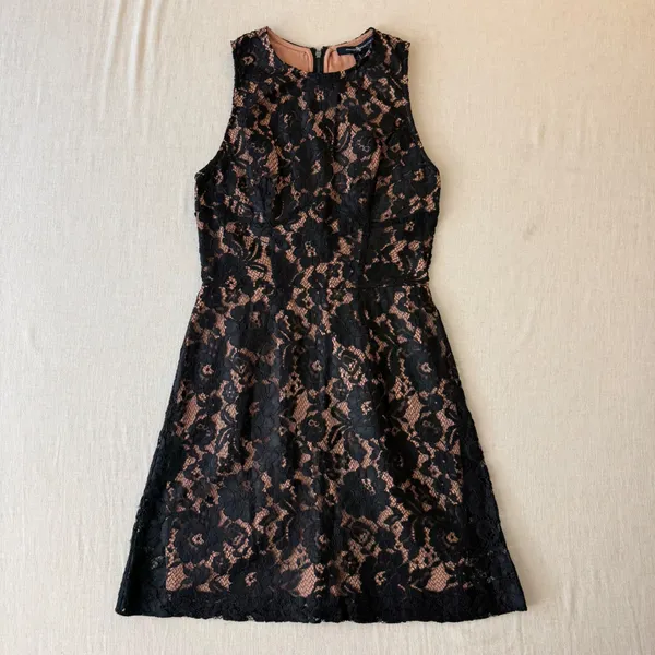 French Connection Floral Lace Sleeveless Mini Cocktail Dress Womens 4 Black Nude - Image 7