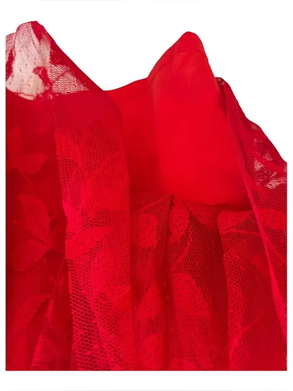 SBetro Plus 2XL Red Lace Overlay Puff Sleeve Sweetheart Mini Dress Coquette NWT - Image 7