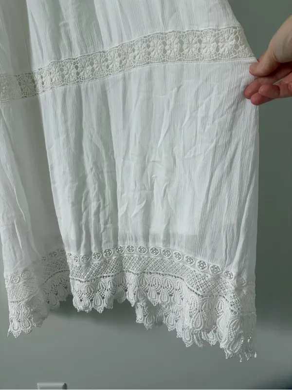 Old Navy White Cotton Sleeveless Tie Strap Crochet Trim Swing Maxi Dress M - Image 4