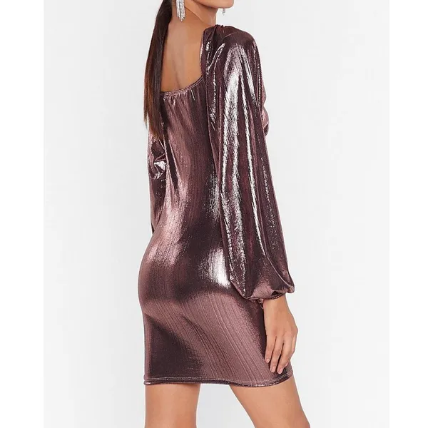 Nasty Gal Rose Gold‎ Metallic Mini Dress Size 8 NWT Night Out Party Cocktail - Image 2