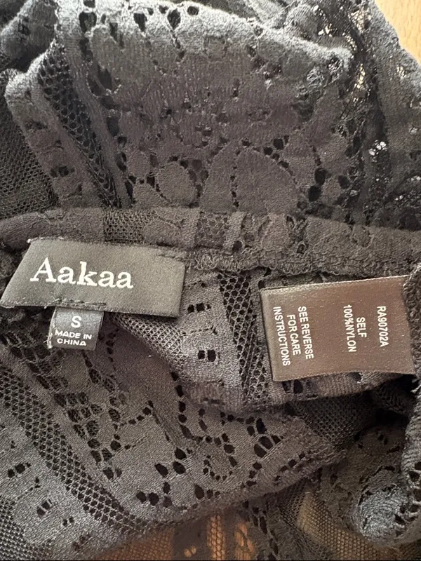 Aakaa Small Black Lace Wide Leg Pants Semi Sheer - Image 3