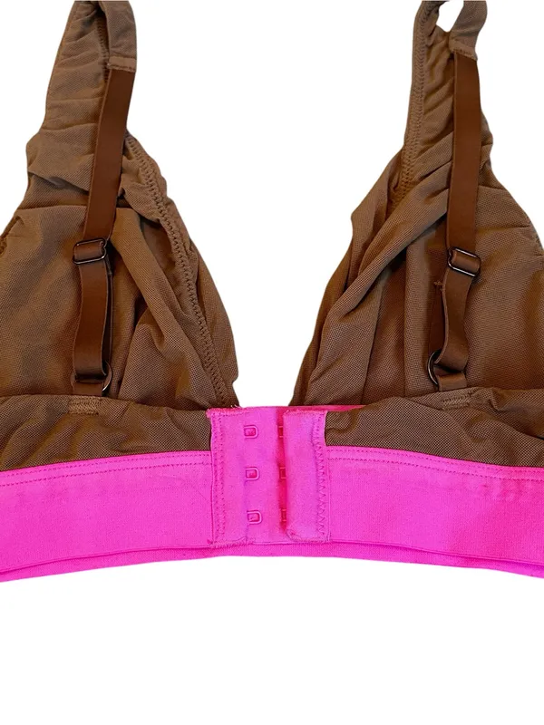 Aerie Smoothez Plunge Mesh Bralette Brown Hot Pink Seamless Loungewear Casual - Image 4