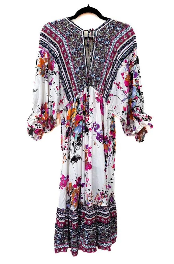 Umgee High Low Hem V Neck Floral and Paisley print balloon sleeves boho - Image 4