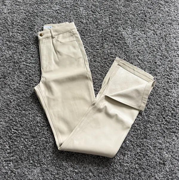 Zara Cream Boot Cut Faux Leather Pants - Image 2
