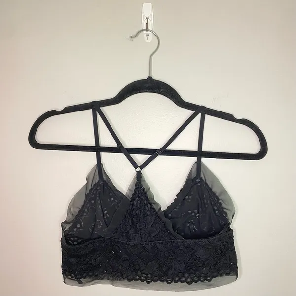 Aerie Mesh Lace Bralette, Black, Size M, EUC - Image 2