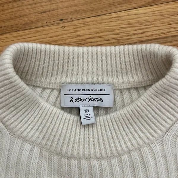 & Other Stories Cream Extended Shoulder Knit Sweater - Image 3