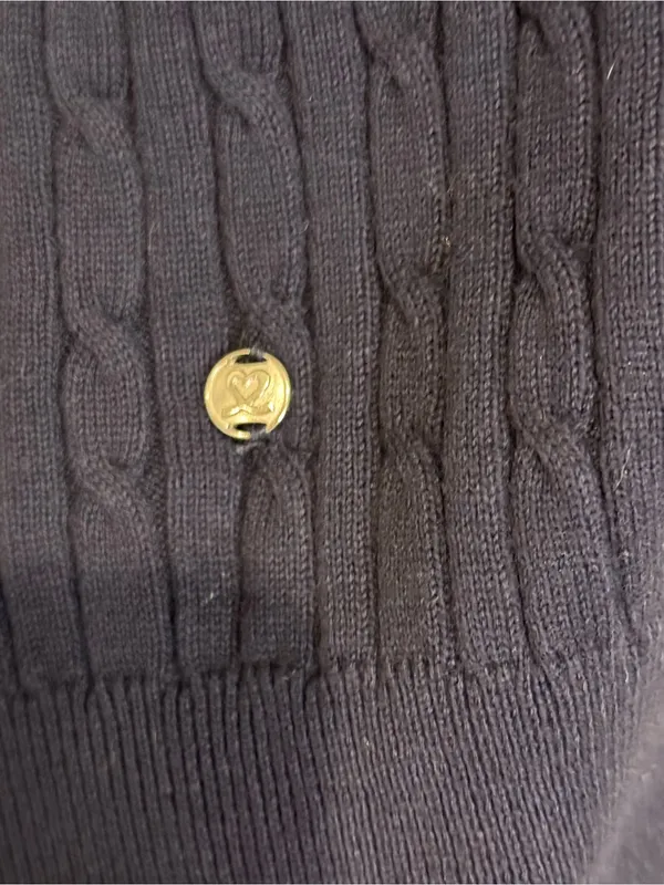 Daily Sports Navy Cable Knit Cotton Cashmere V-Neck Sweater L - Image 3