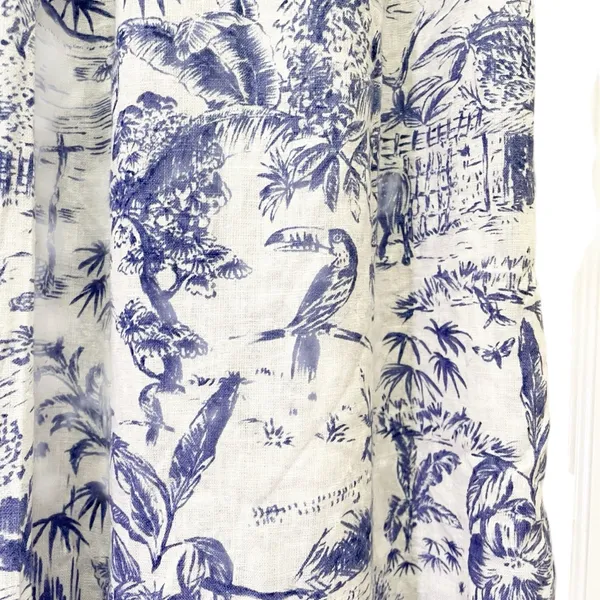 Joie 100% Linen Blue White Tropical Toile Midi Skirt Elastic Waist Size Large - Image 8