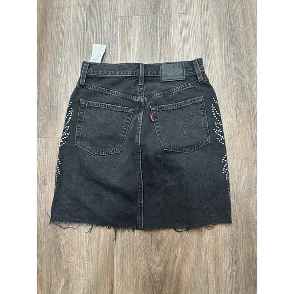 Levi's High Rise Deconstructed Button Fly Studded Denim Premium Skirt Size 24‎ - Image 3