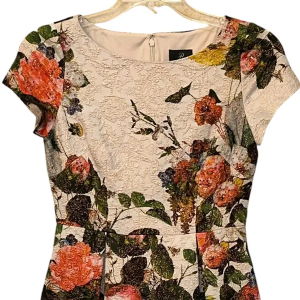 Adrianna Papell Floral Matelassé Fit & Flare‎ Dress SZ 4 Formal Wedding Cocktail - Image 2