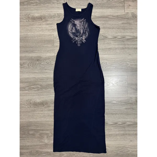 Celestial Maxi‎ Dress S Navy Blue Hamsa Mandala Graphic Sleeveless Bodycon Boho - Image 7