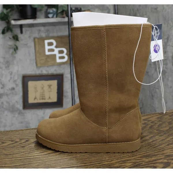 NWT Universal Thread Sarah Suede Shearling Winter Boots 91467407 Tan Brown 6M - Image 5