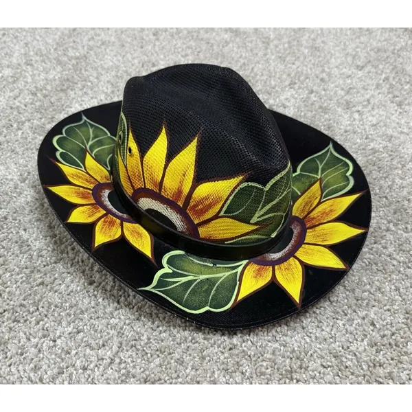 Royal Road Trading Co Hand Painted Sunflower Cowboy Hat Mexico Sombrero Size M - Image 3