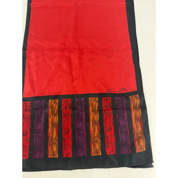 Anne Klein‎ Scarf Women OS Red Silk Striped Border Vintage - Image 5