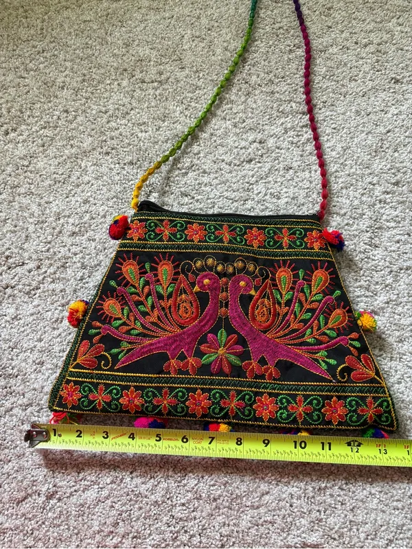 Boho Ethnic traditional Embroidery peacock floral crossbody Bag - Image 7