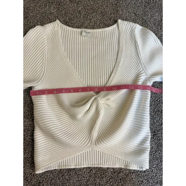 Abercrombie & Fitch Ribbed Twist Front Sweater Top Ivory Medium - Image 5