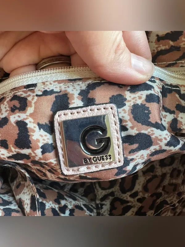 G by Guess Quilted Flap Shoulder Bag Blush Pink Leopard Lining Chain Strap Charm - Image 8