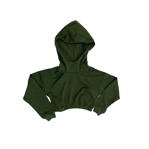Naked Wardrobe NEW Women XS Olive Green Crop Long Sleeve Sweatshirt Hoodie - Image 2