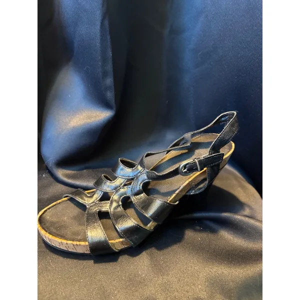 Aerosoles Black Strappy Wedge Sandals Cork Platform US 7.5 EU 5.5 - Image 5