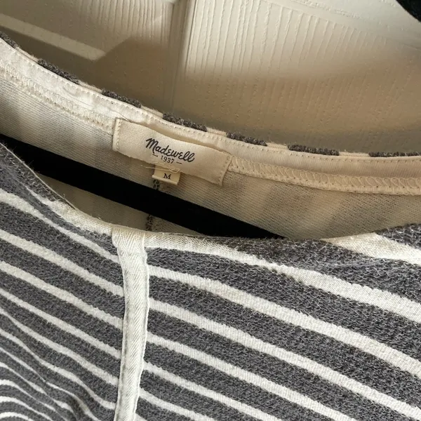 Madewell Gray White Striped Textured Cotton Top Back Zip Medium - Image 4