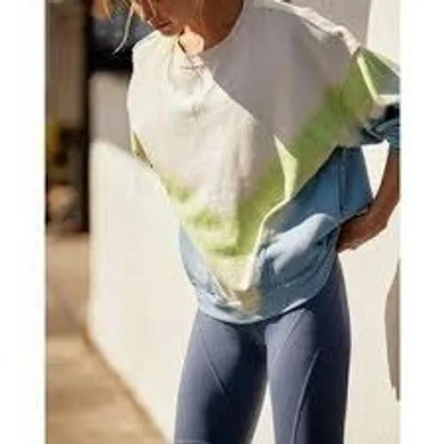 Free‎ People Sweatshirt Size L Key Lime Combo Movement Dip Dye Chevron Pullover - Image 2