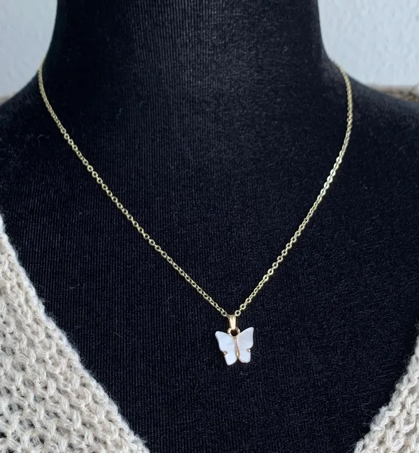 White Butterfly Necklace 14k Gold - Image 4