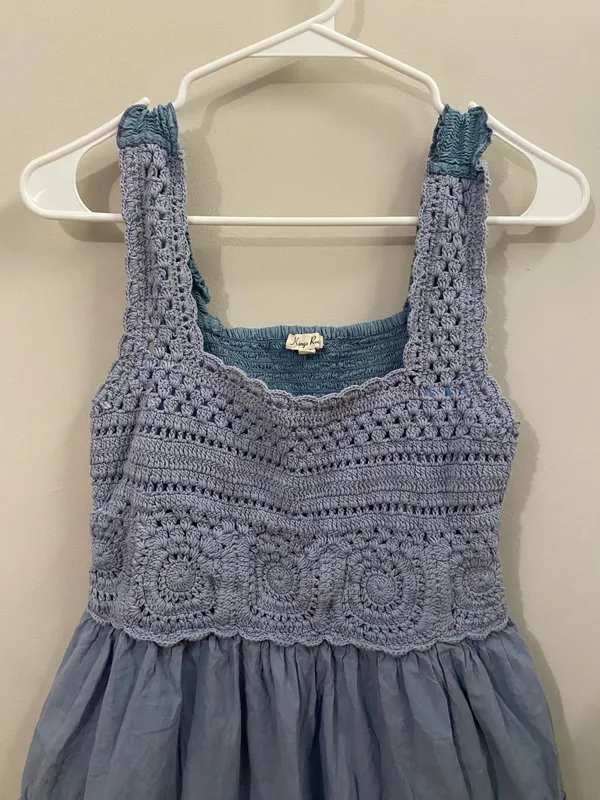 Women’s Kings Road Crochet-Bodice Blue Maxi Dress - Image 2