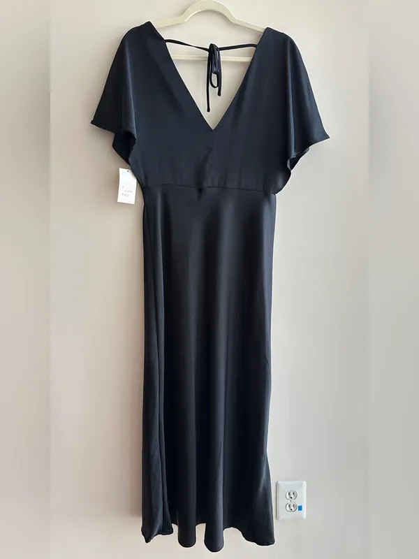 A New Day Women's Satin Flutter Short Sleeve Maxi A-Line Dress - Black, Medium - Image 13