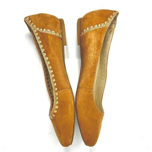 Jack Rogers Ellie Suede II Oak Tan Brown Whip Stitch Detail Ballerina Flats 7.5 - Image 6