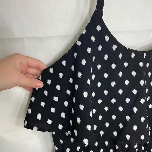 ELLE women’s black white polka‎ dotted ruffle mini adjustable strap summer dress - Image 2