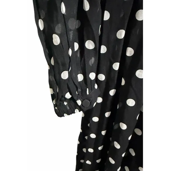 J. Crew Long-Sleeve Chiffon‎ Midi Dress Black Polka Dot Women's Size Small - Image 10