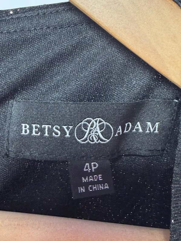 Betsy & Adam Long Sleeve Evening Gown in Black Sparkle Size Petite 4‎ - Image 2