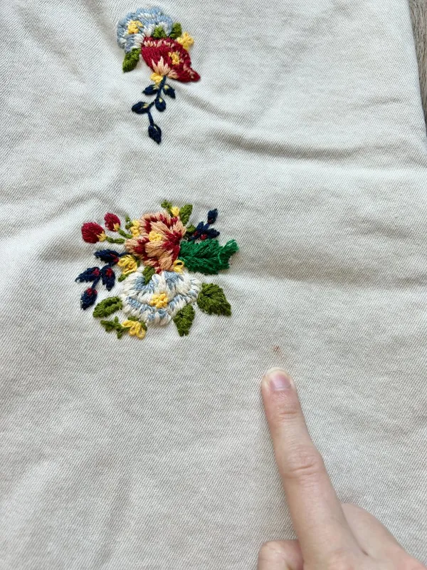 Mango Women's Floral Embroidered Wide Leg Crop Khaki Pants Size 8 - Image 4